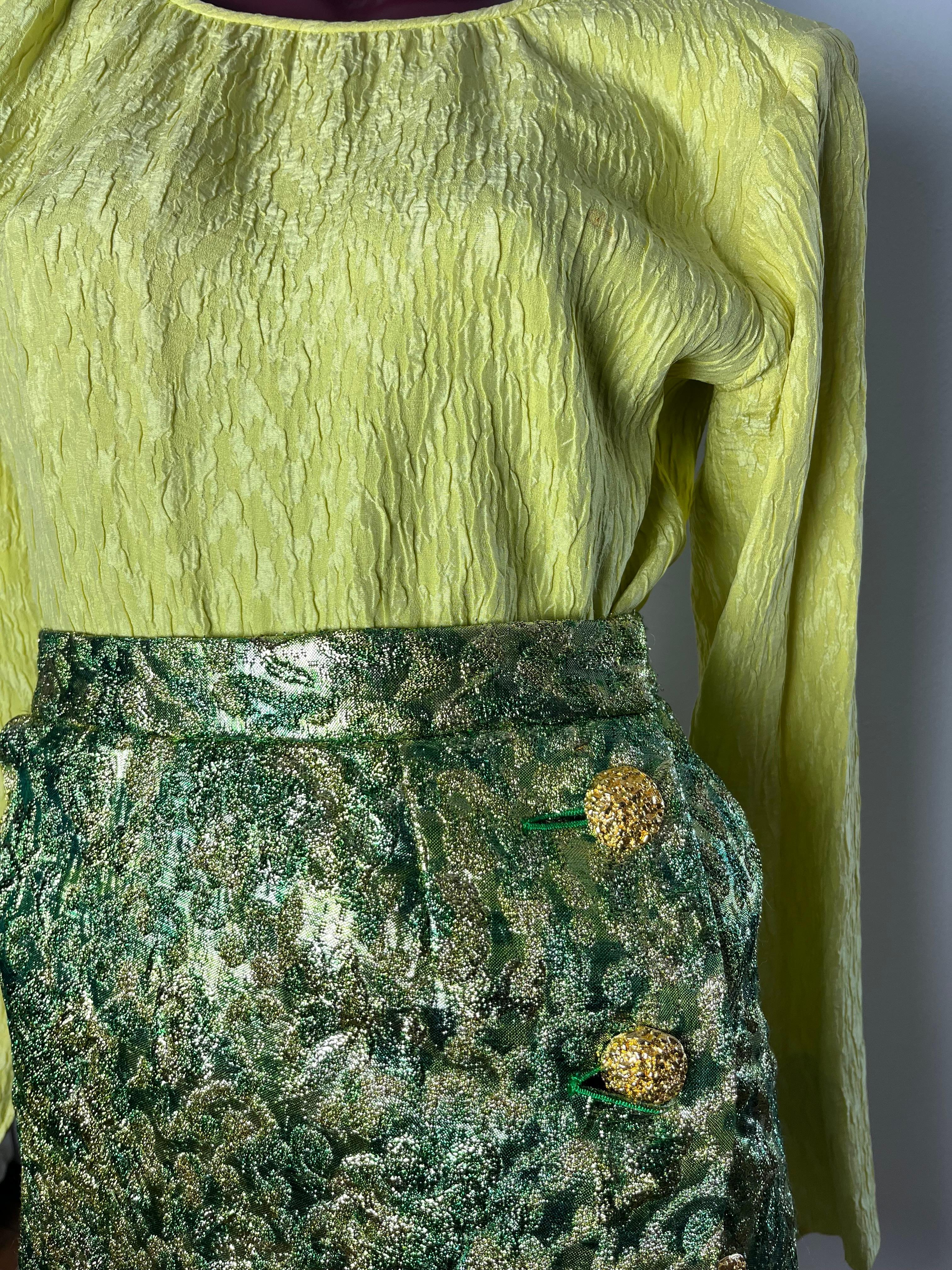 YSL green/yellow brocade suit For Sale 9