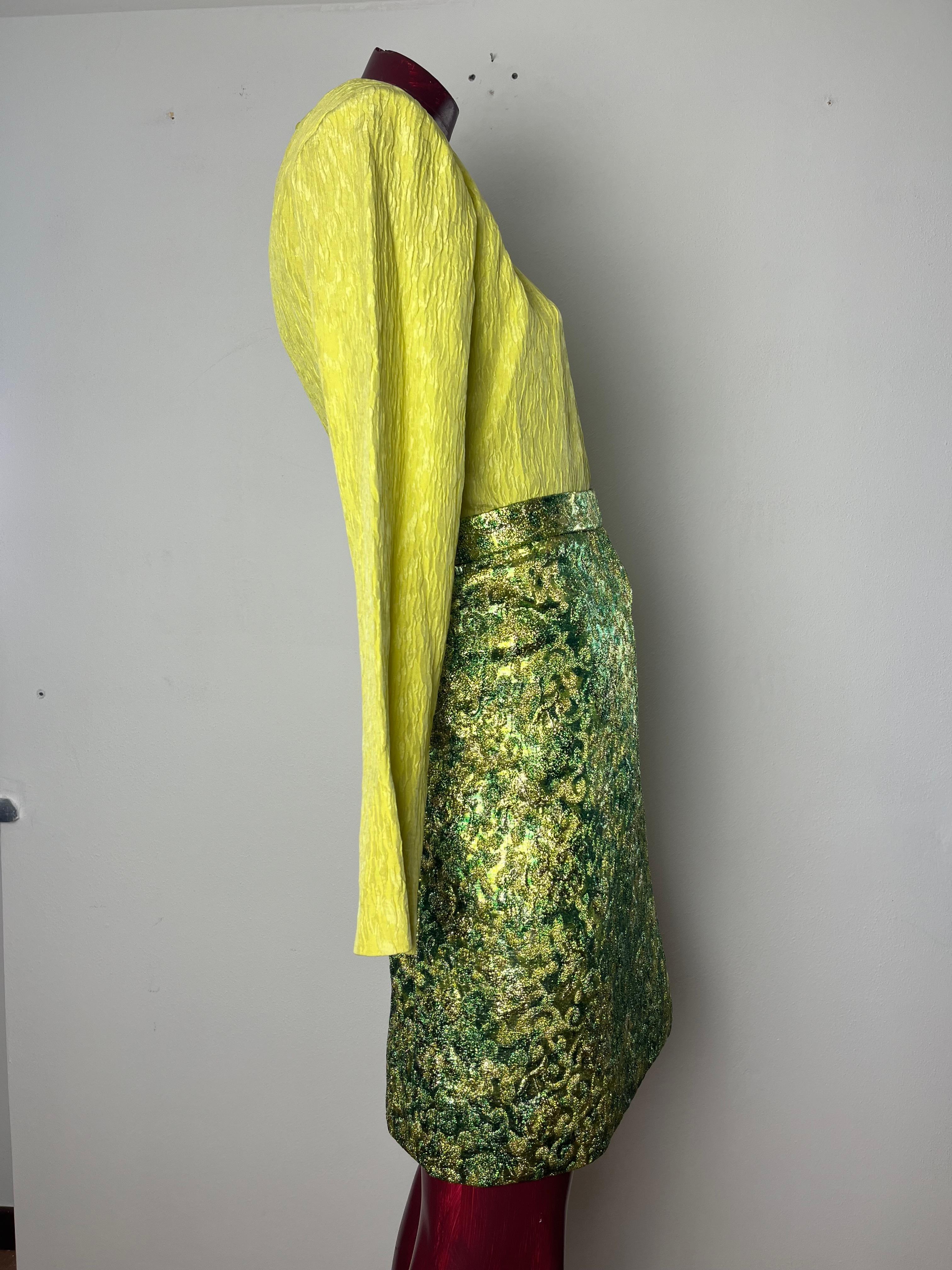 YSL green/yellow brocade suit For Sale 10