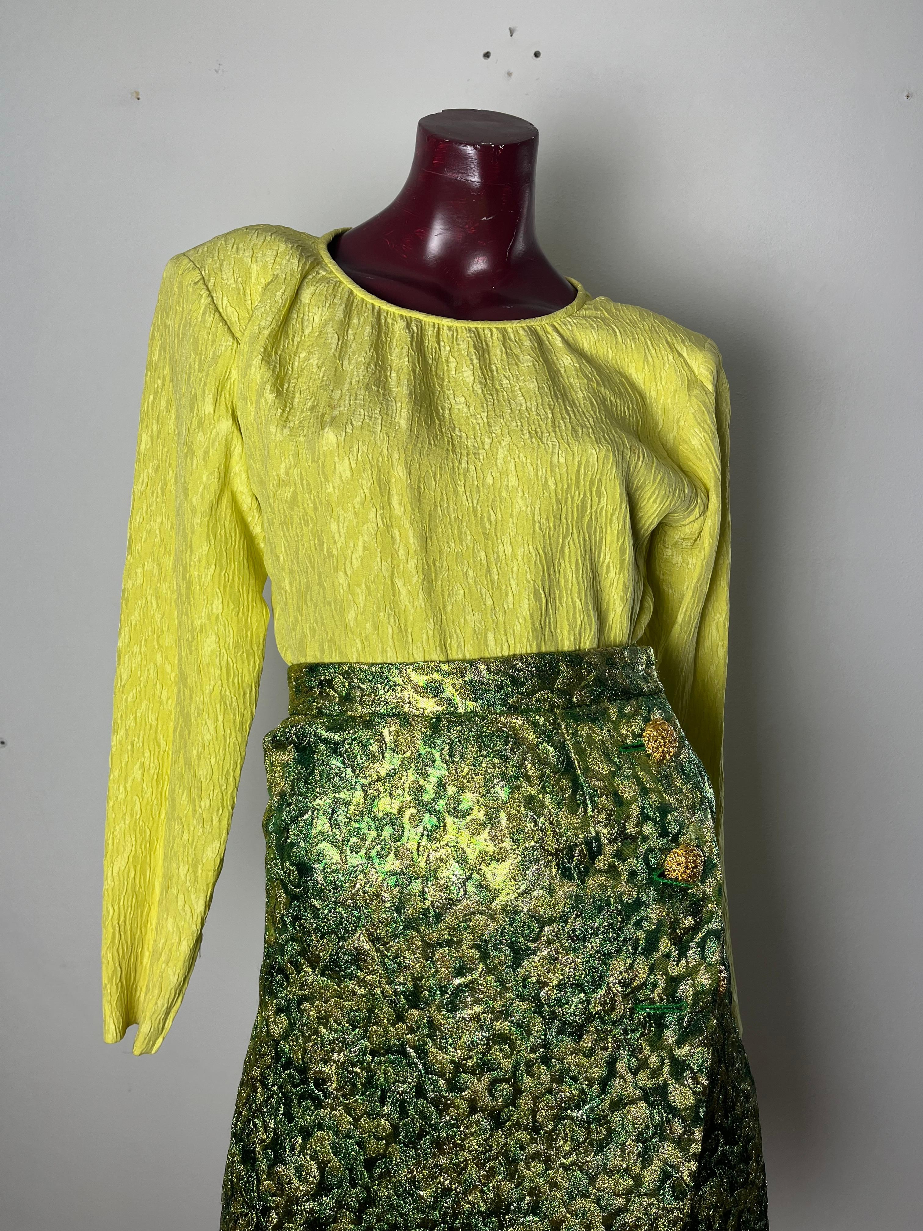 YSL green/yellow brocade suit For Sale 11