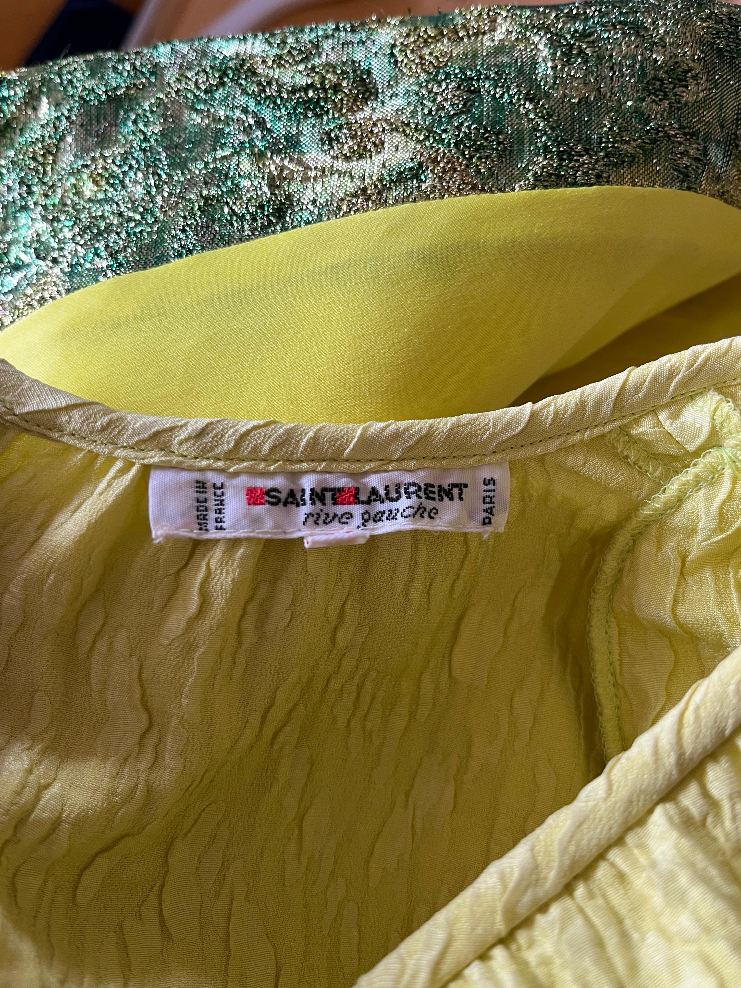 YSL green/yellow brocade suit For Sale 15