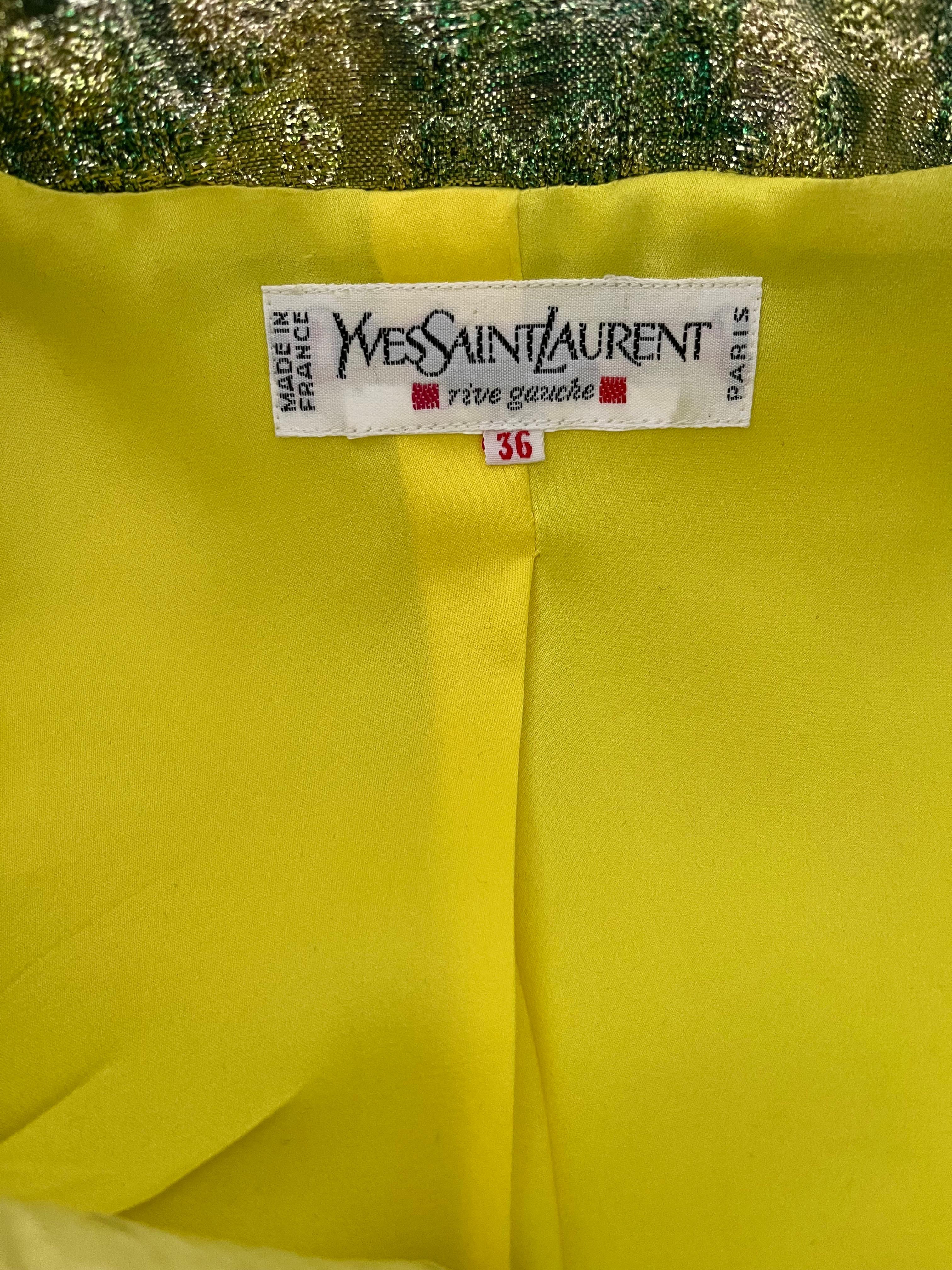 YSL green/yellow brocade suit For Sale 16