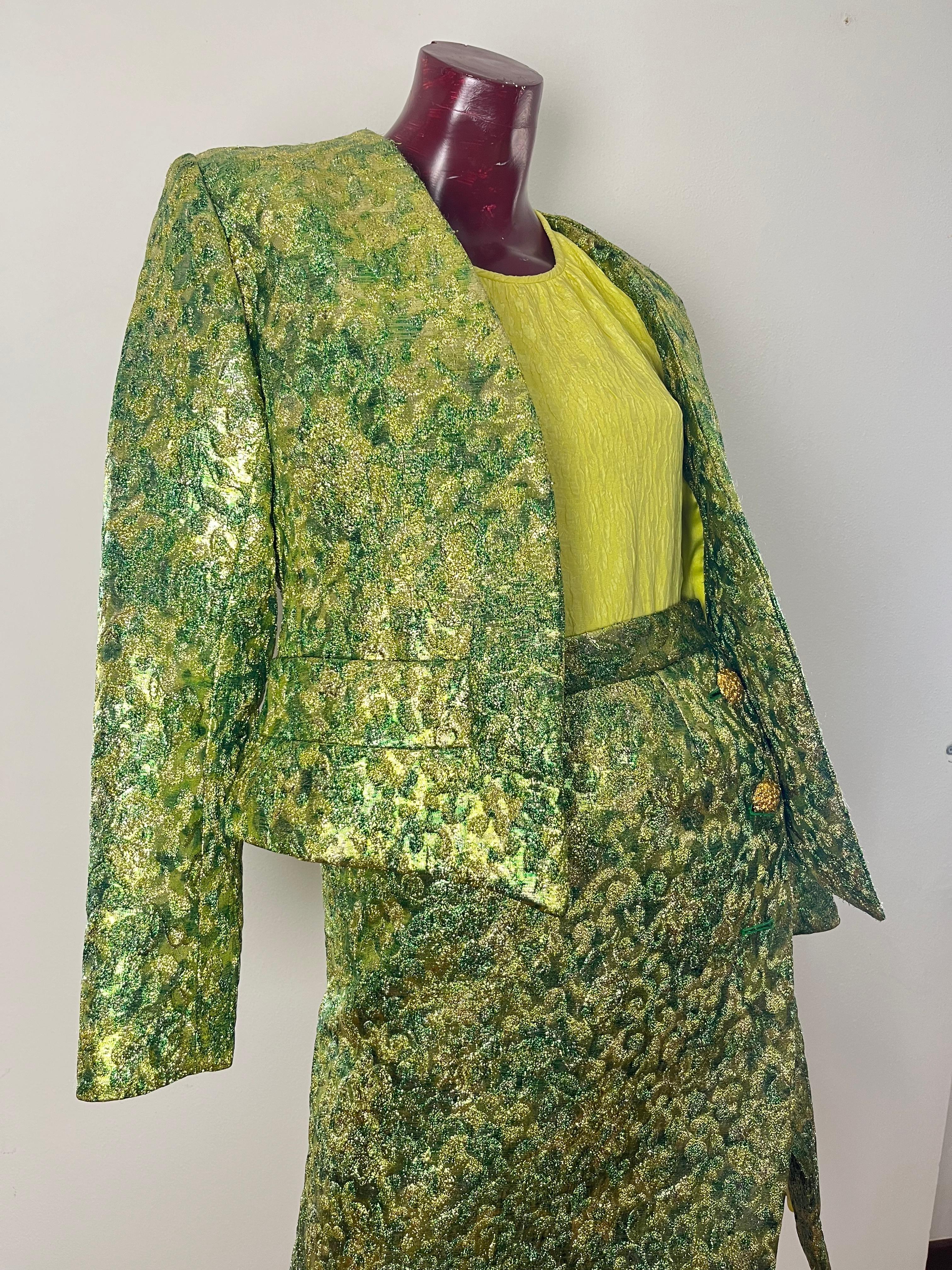 Women's YSL green/yellow brocade suit For Sale