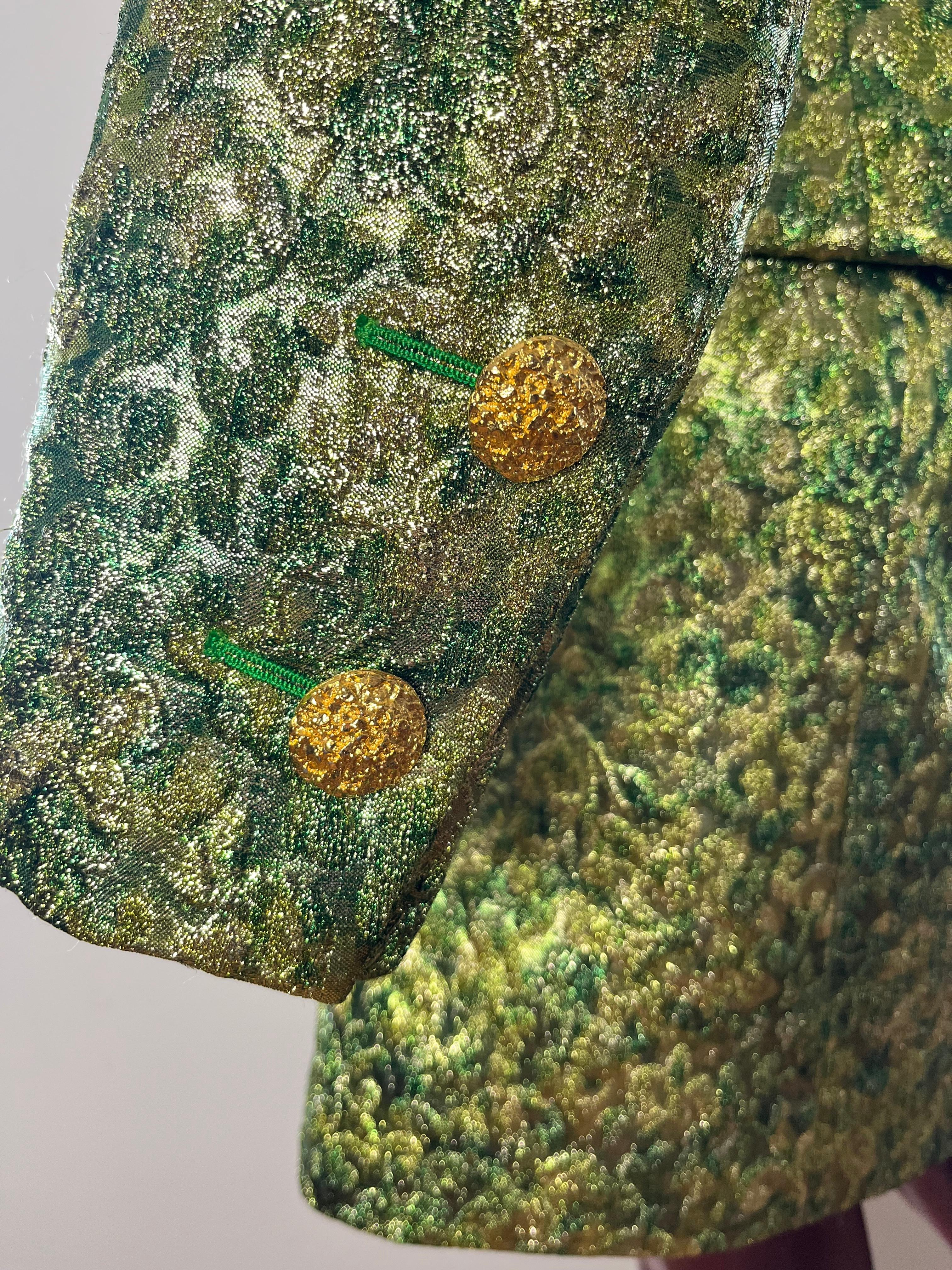 YSL green/yellow brocade suit For Sale 1