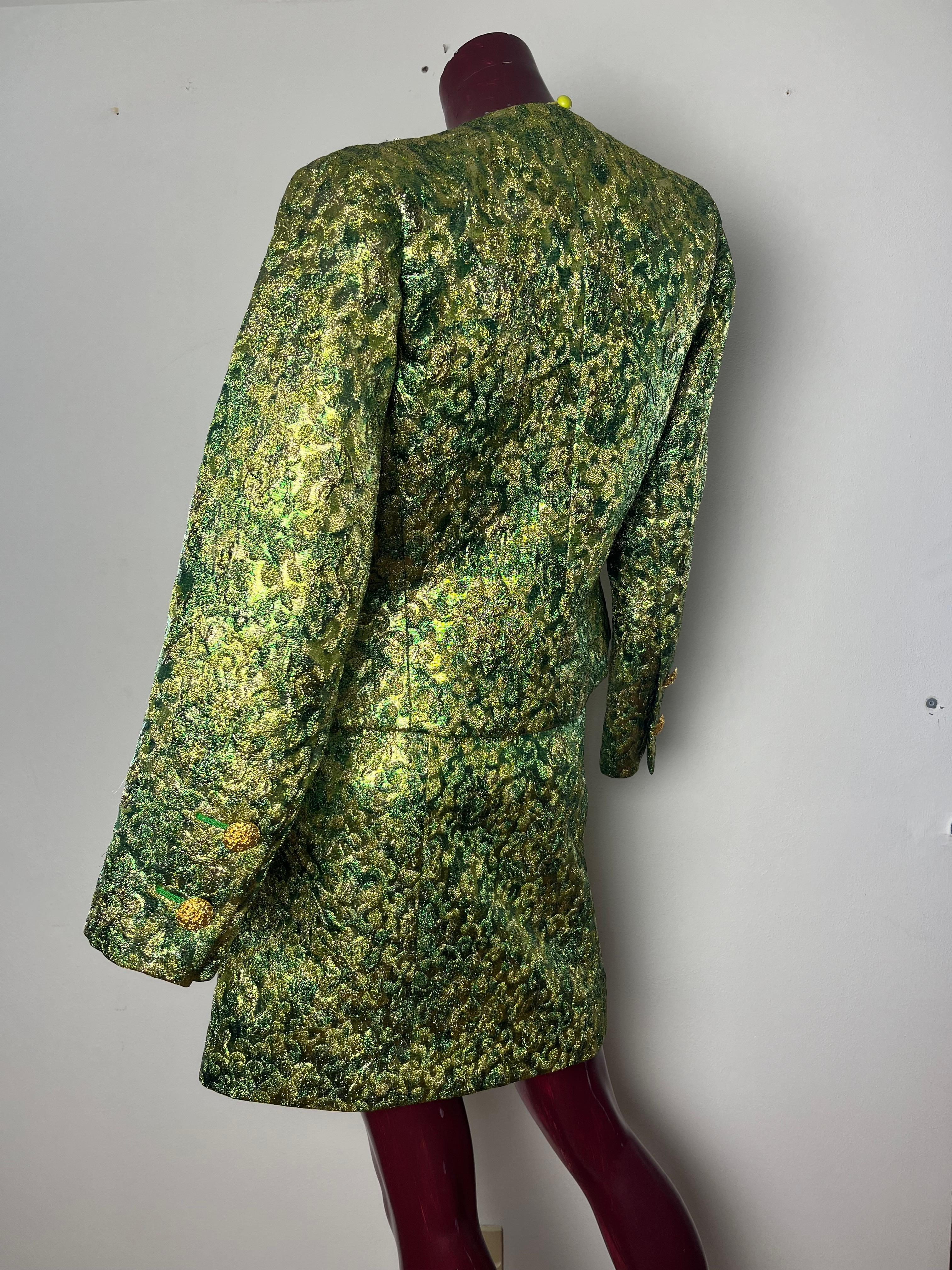 YSL green/yellow brocade suit For Sale 2