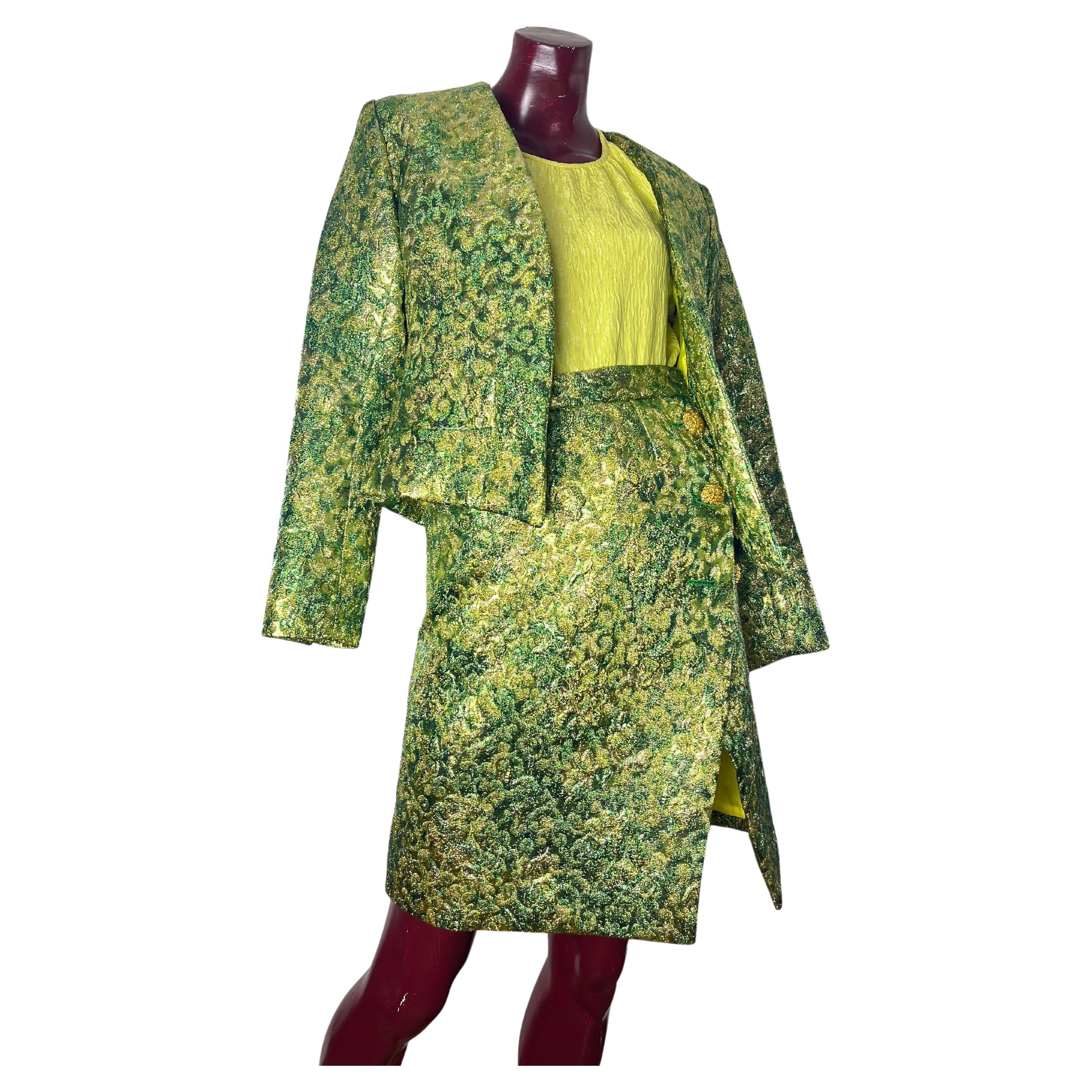 YSL green/yellow brocade suit For Sale
