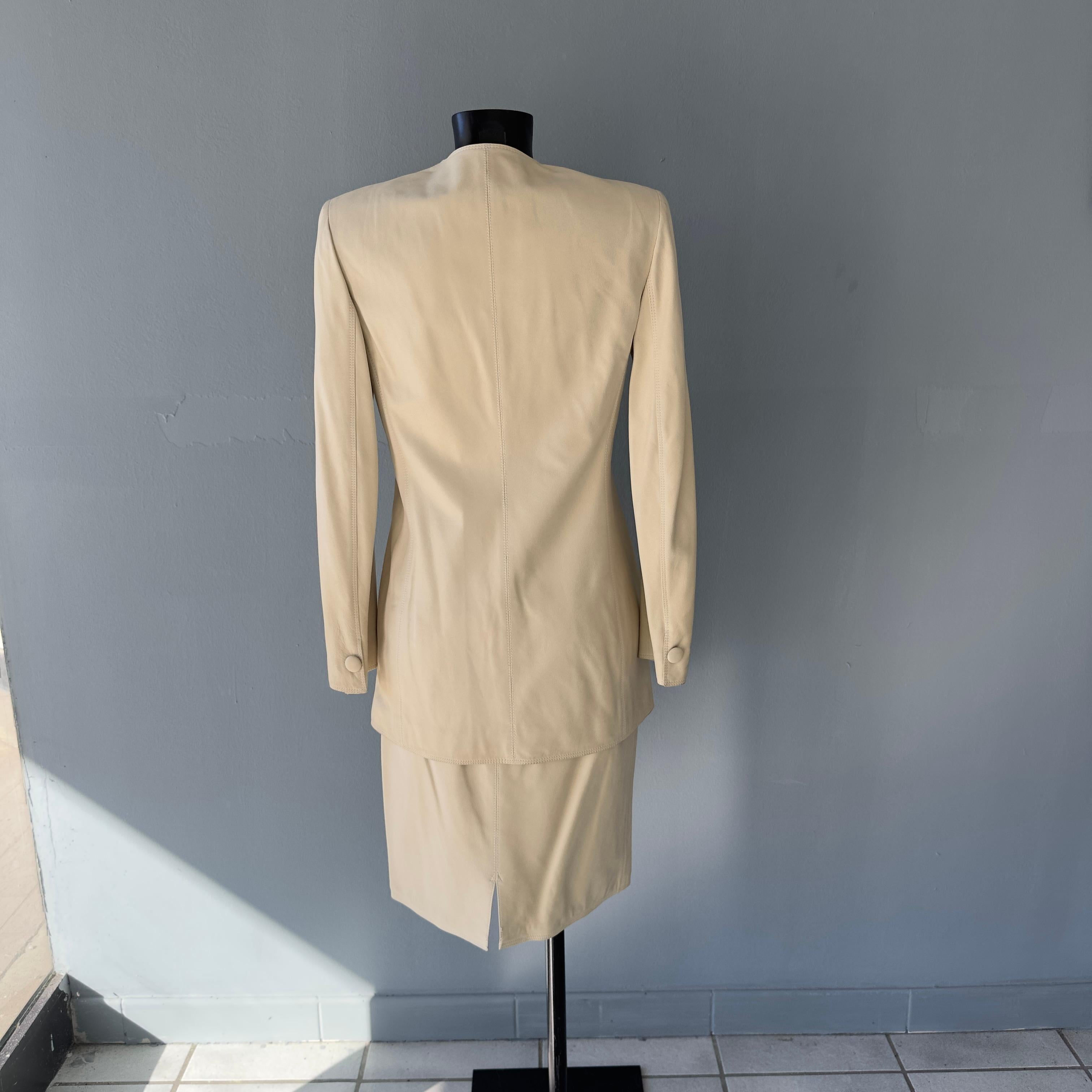 Beige Emanuel Ungaro leather suit with tag For Sale