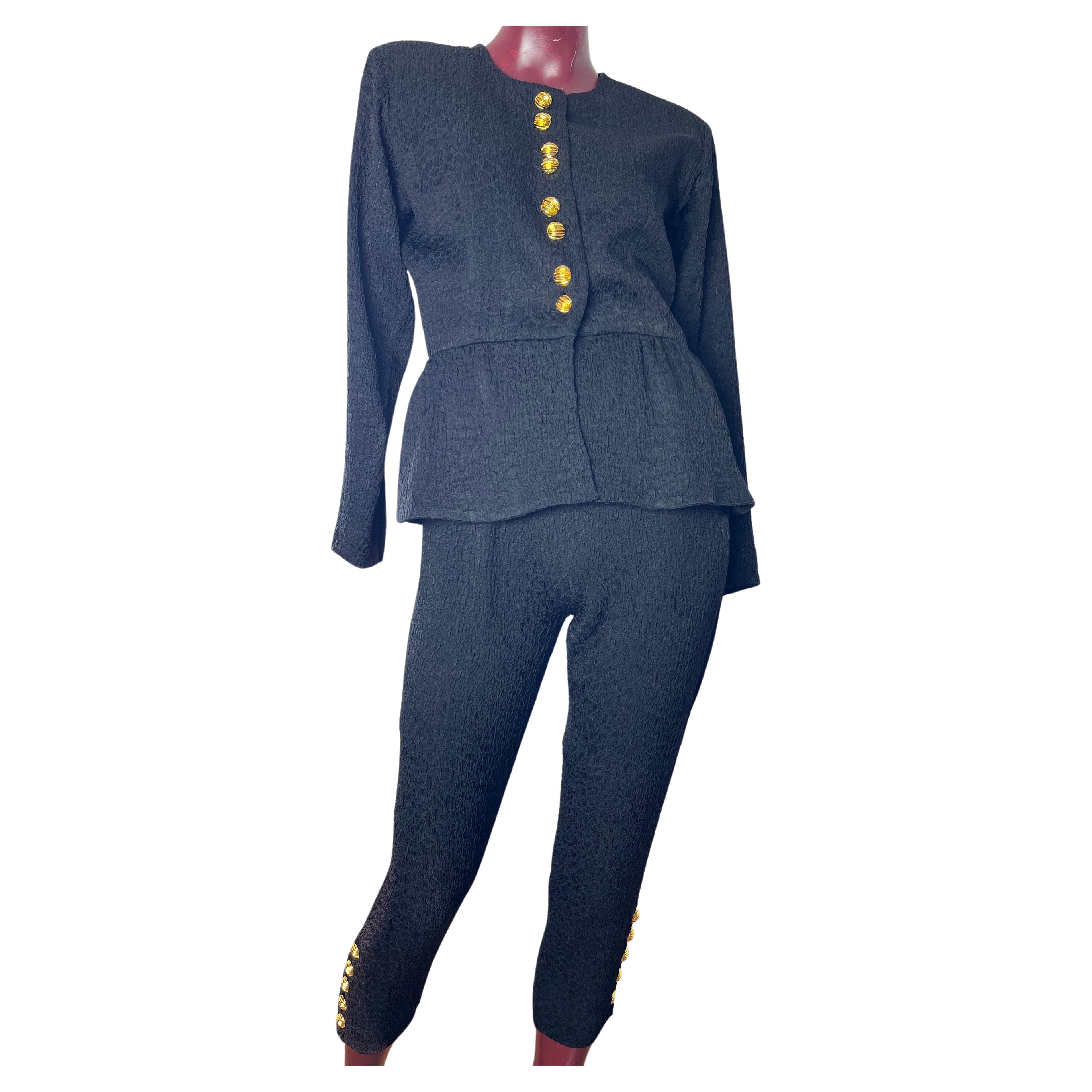 black pants ysl suit with gold buttons For Sale