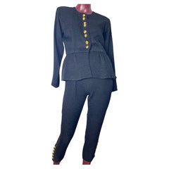 Retro black pants ysl suit with gold buttons