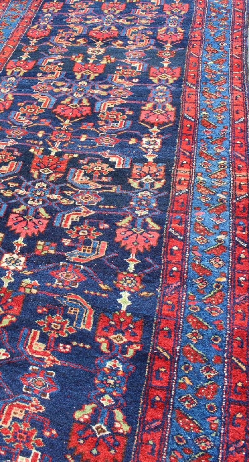 Complex Geometric Design Hamedan Vintage Runner from Persia in Multi-Colors For Sale 2
