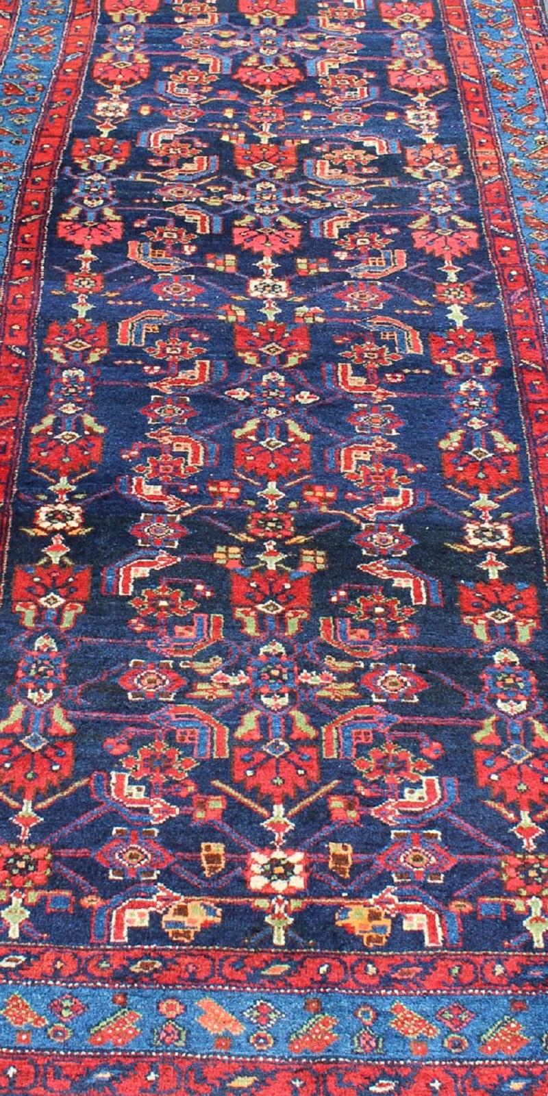 Complex Geometric Design Hamedan Vintage Runner from Persia in Multi-Colors For Sale 3