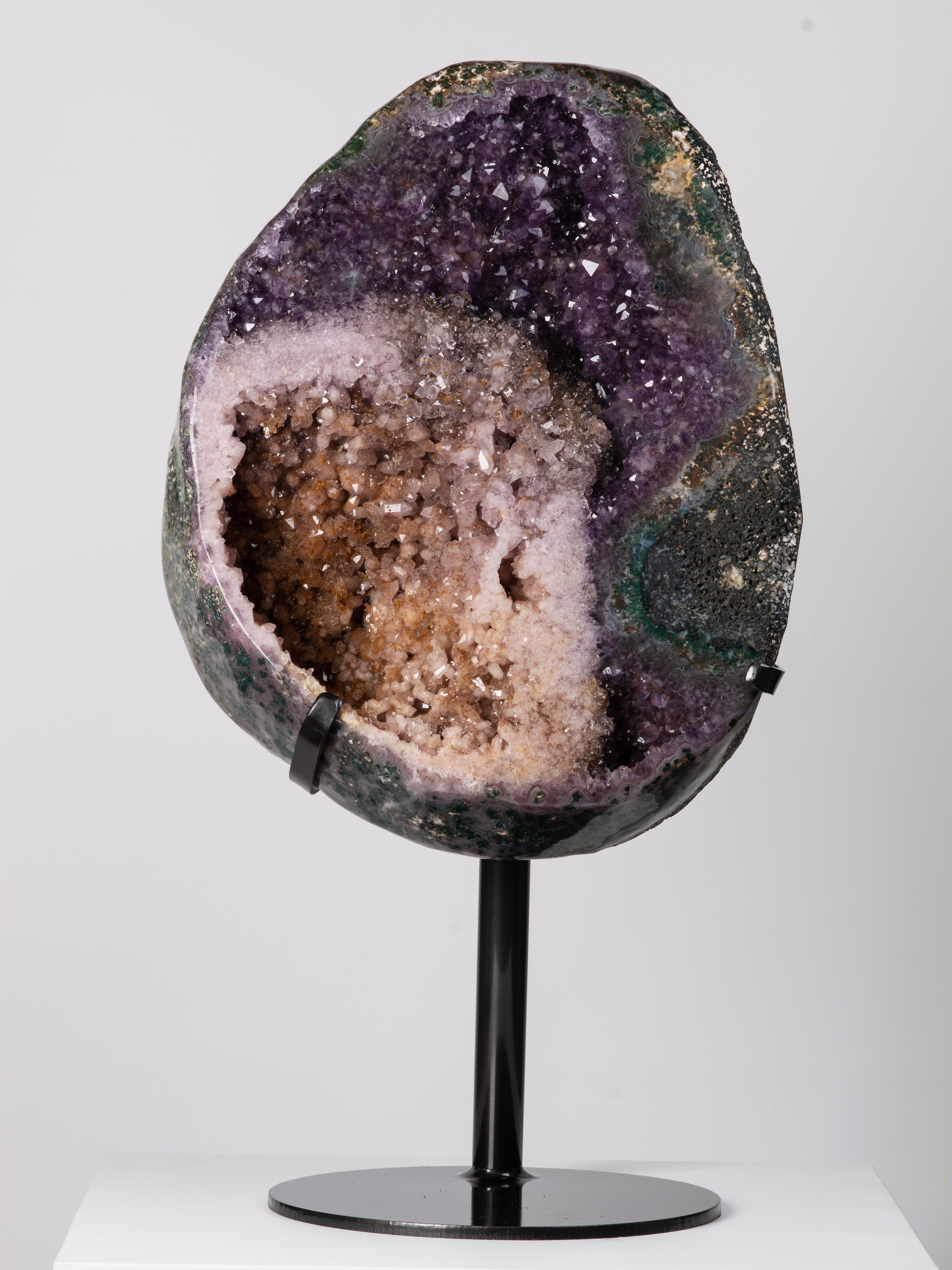 Complex Natural Geode Slice with Amethyst and Quartz For Sale 10