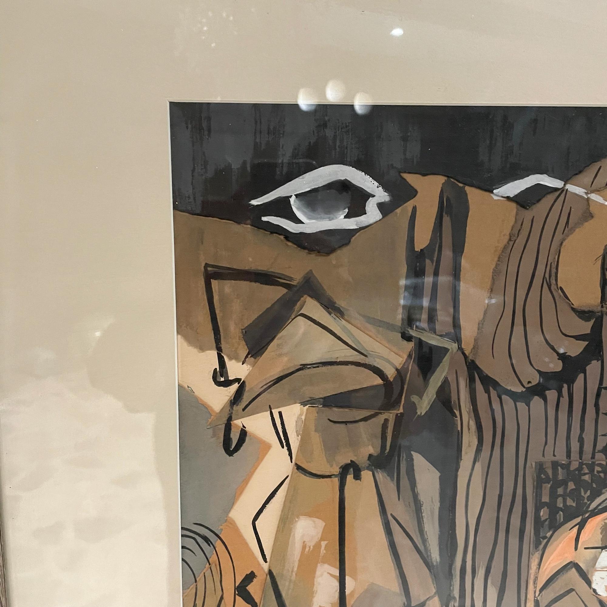 Modern Complicated Abstract Print Still Life Art Warm Beige & Black Cerused Oak Frame