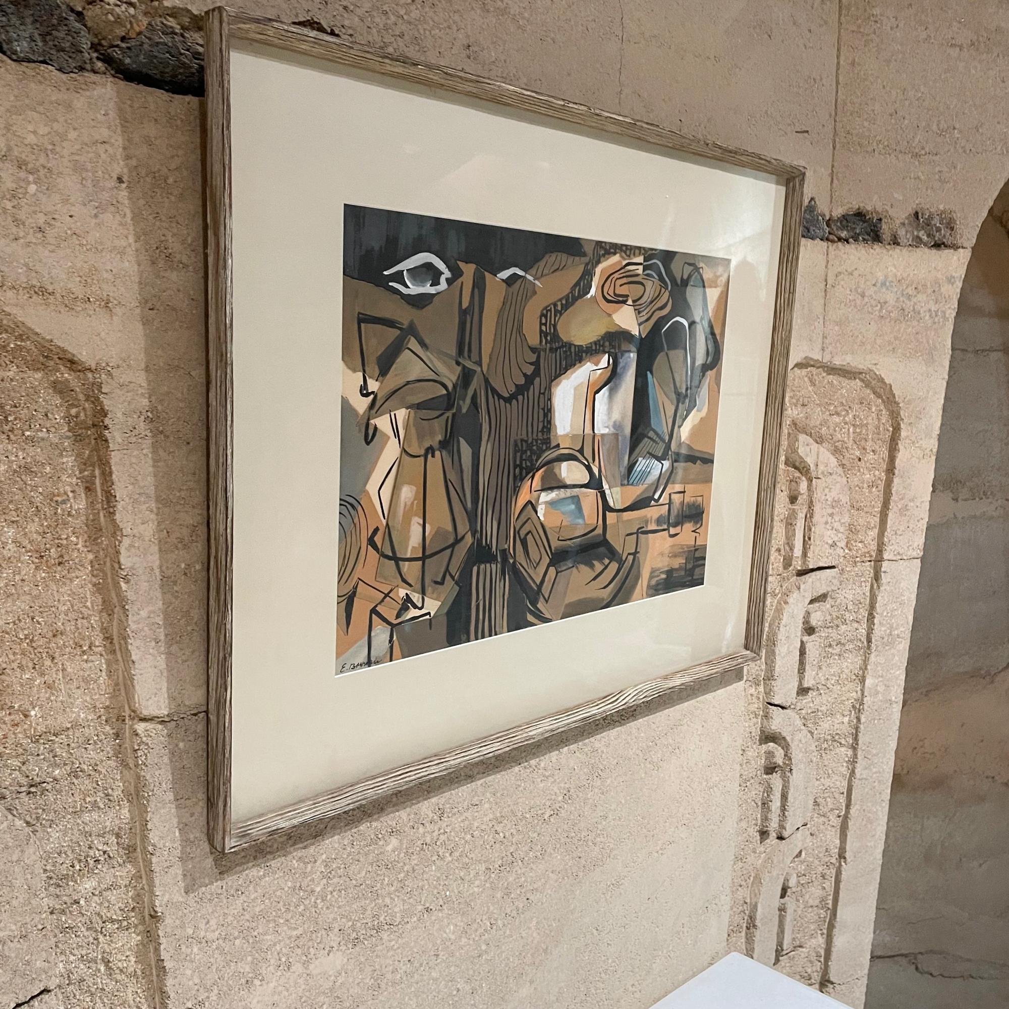 Late 20th Century Complicated Abstract Print Still Life Art Warm Beige & Black Cerused Oak Frame