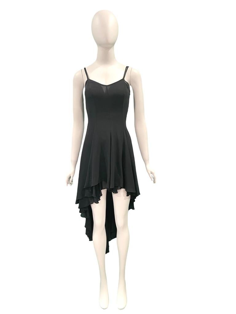 Beige Complice black slip dress with longer hem in back For Sale