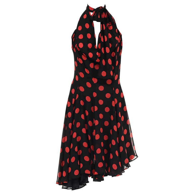 dolce and gabbana black polka dot dress Vintage Dolce & Gabbana Polka Dot Cold Shoulder Ruffle Dress – Recess main image 0