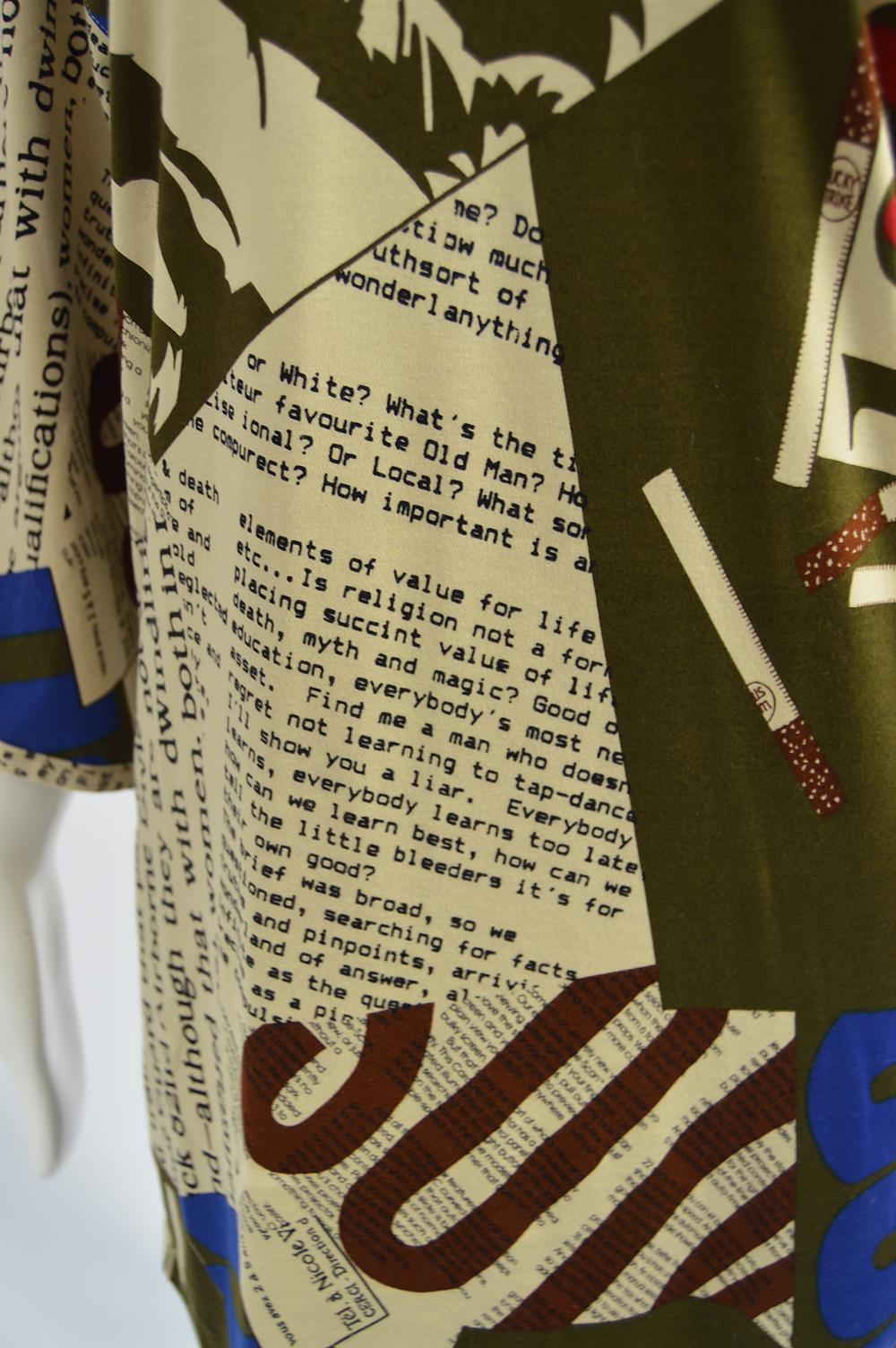 Complice Vintage Newspaper Print Kimono Sleeve Mini Dress, 1980s In Excellent Condition For Sale In Doncaster, South Yorkshire