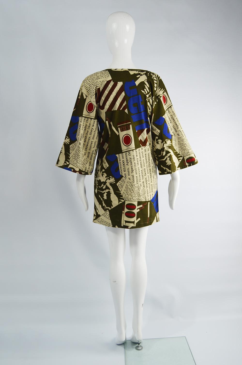 Complice Vintage Newspaper Print Kimono Sleeve Mini Dress, 1980s For Sale 3