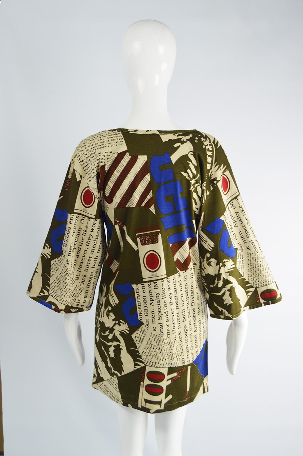 Complice Vintage Newspaper Print Kimono Sleeve Mini Dress, 1980s For Sale 4