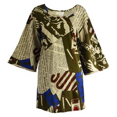 Complice Vintage Newspaper Print Kimono Sleeve Mini Dress, 1980s