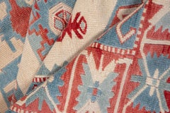 Complimentary Blue and Red Oushak with Village Patterns
