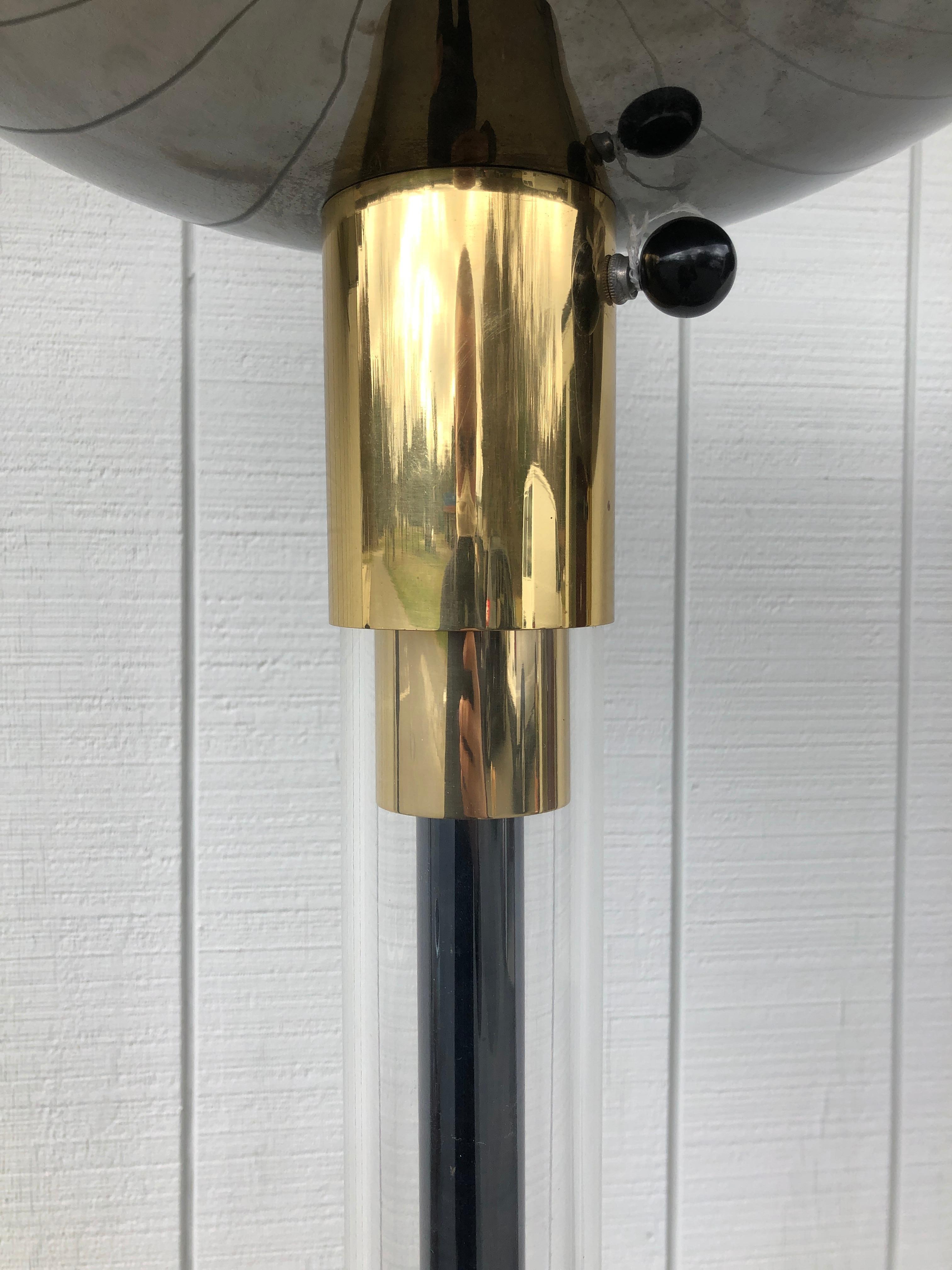 Complimentary Pair Karl Springer Lucite and Gun Metal Torchiere Floor Lamps In Good Condition For Sale In Brooklyn, NY