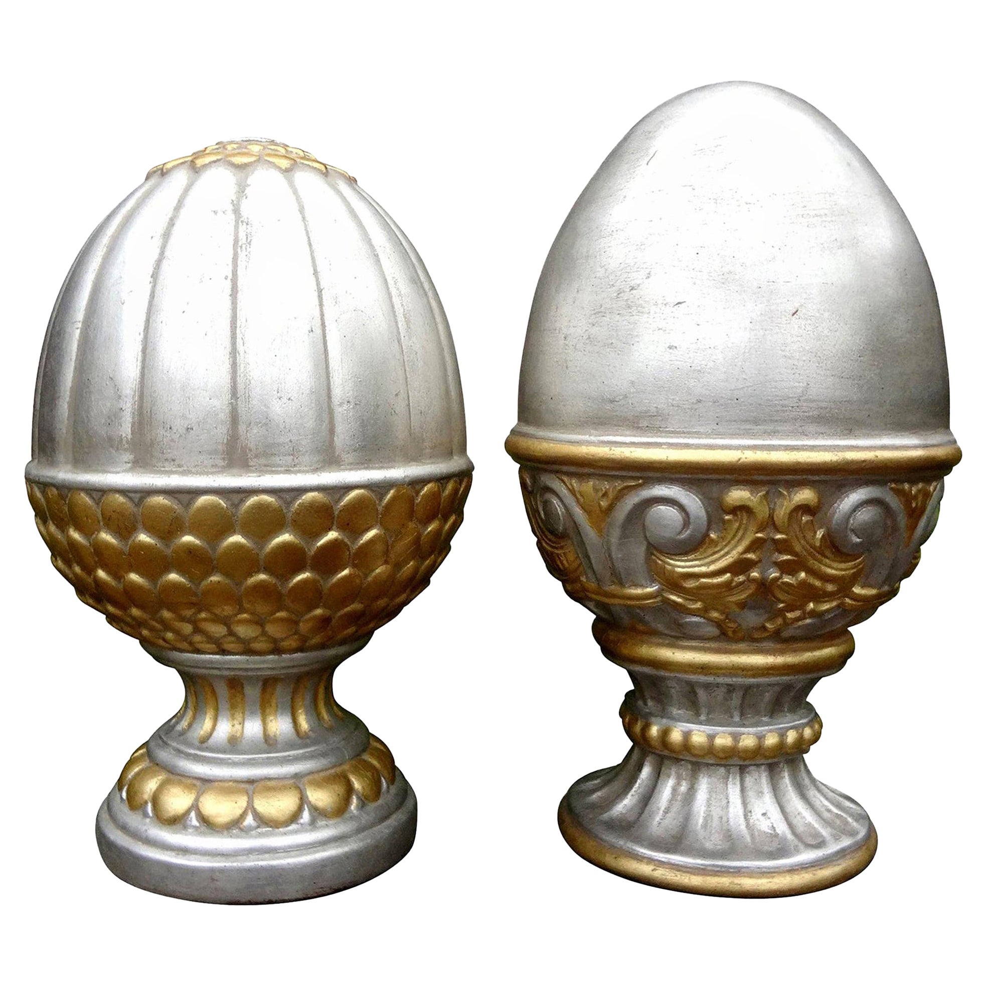 Complimentary Pair of Italian Gilt Terracotta Finials For Sale