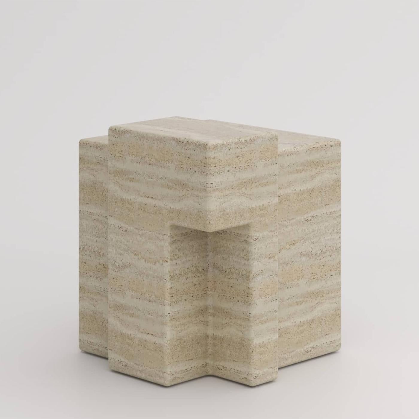 French Compo Travertine Stool For Sale