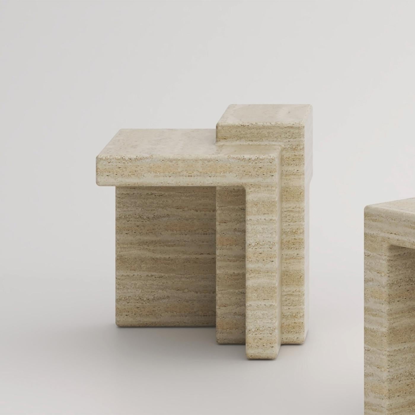 Hand-Crafted Compo Travertine Stool For Sale
