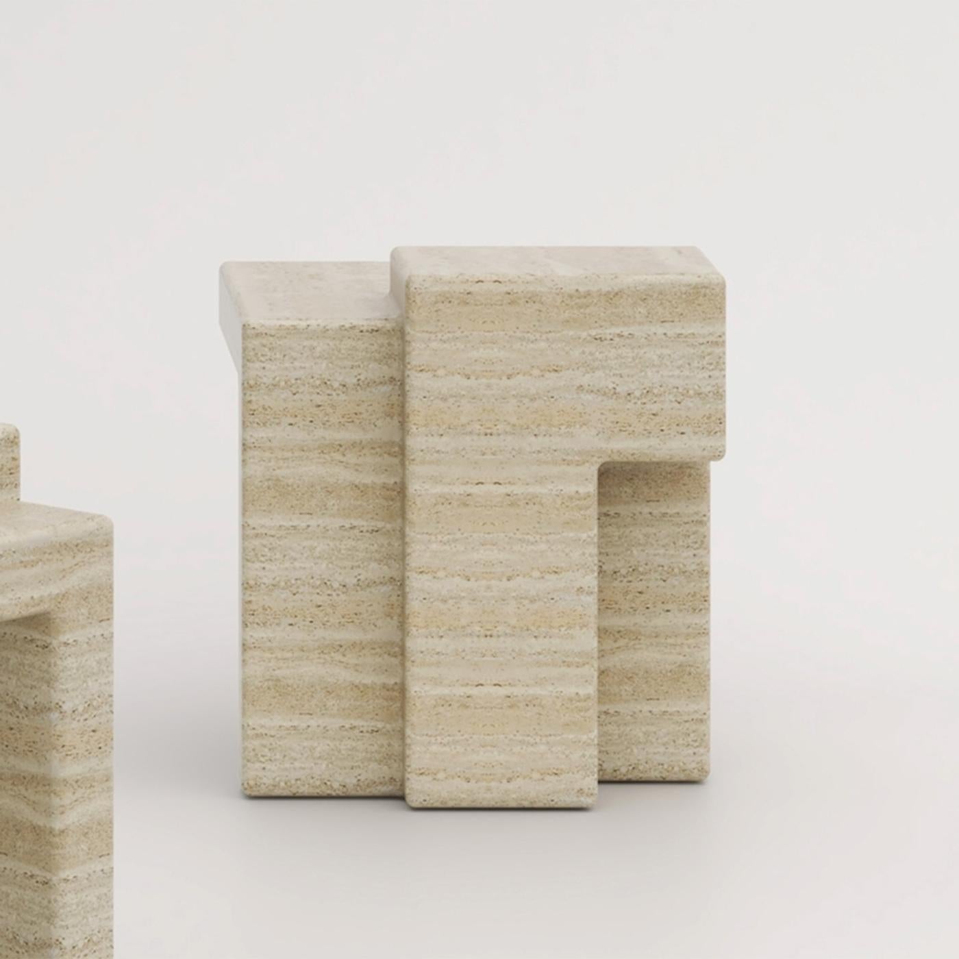 Contemporary Compo Travertine Stool For Sale