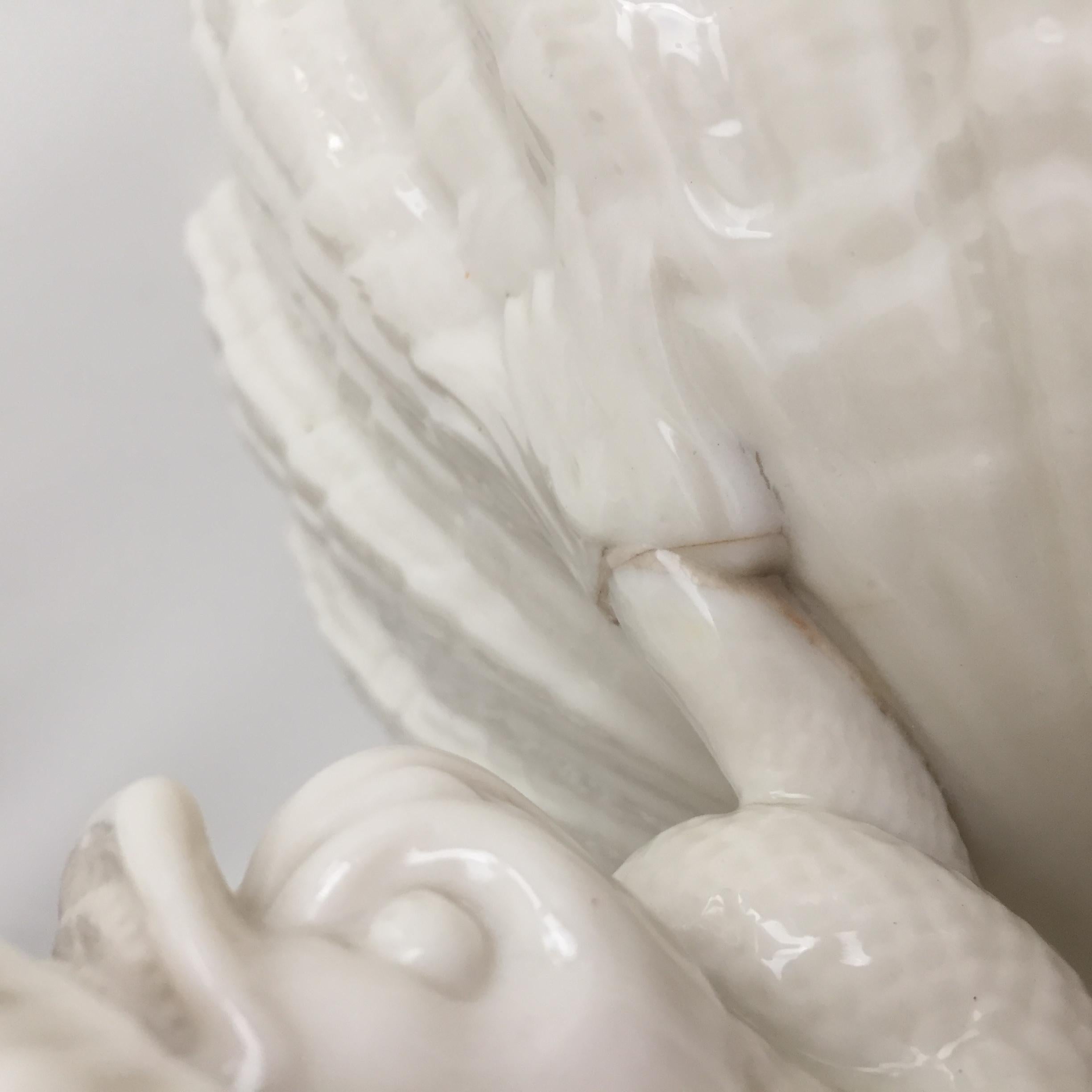 Belleek Comport, White Parian Porcelain on Dolphin Foot, Victorian, 1863-1891 4