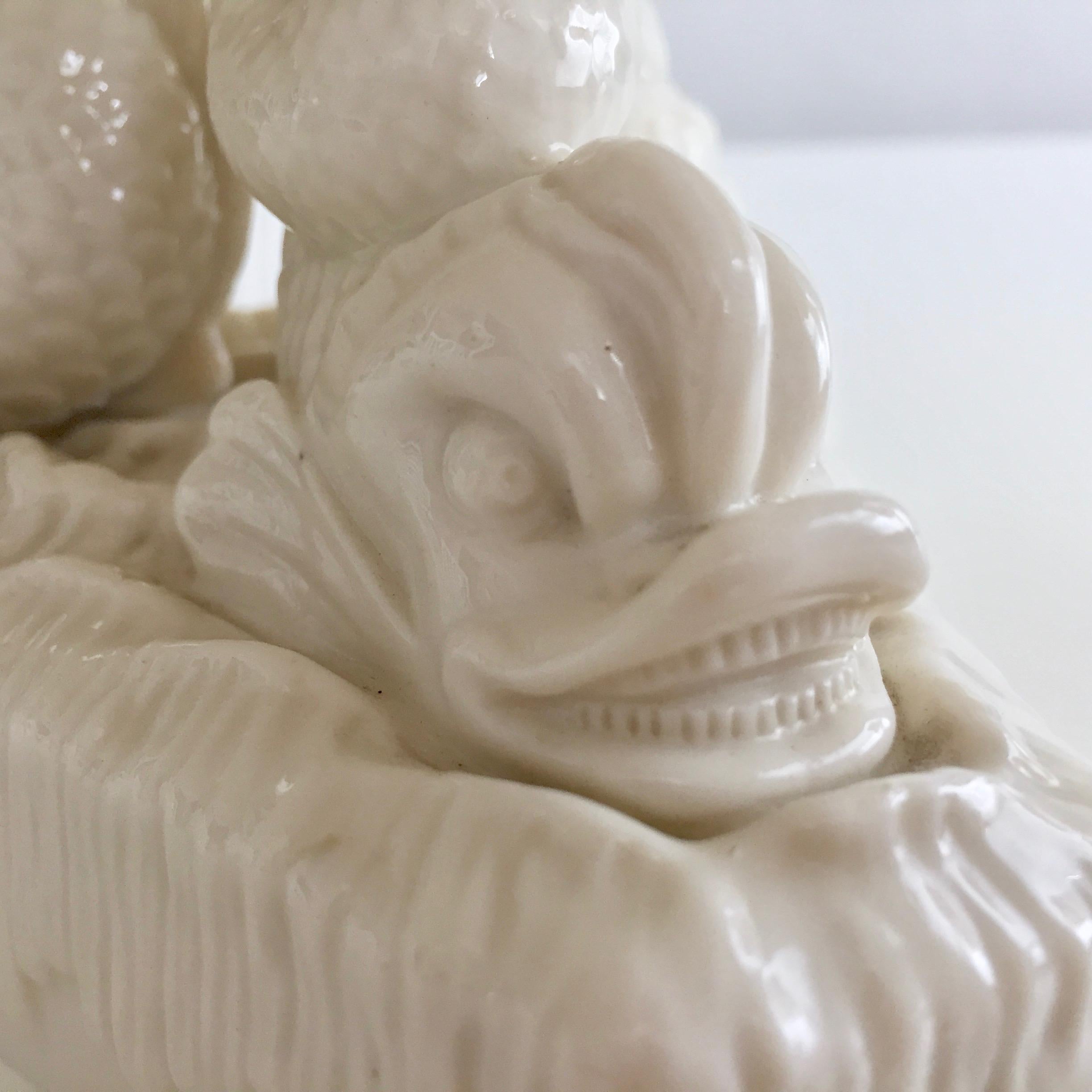 Belleek Comport, White Parian Porcelain on Dolphin Foot, Victorian, 1863-1891 1
