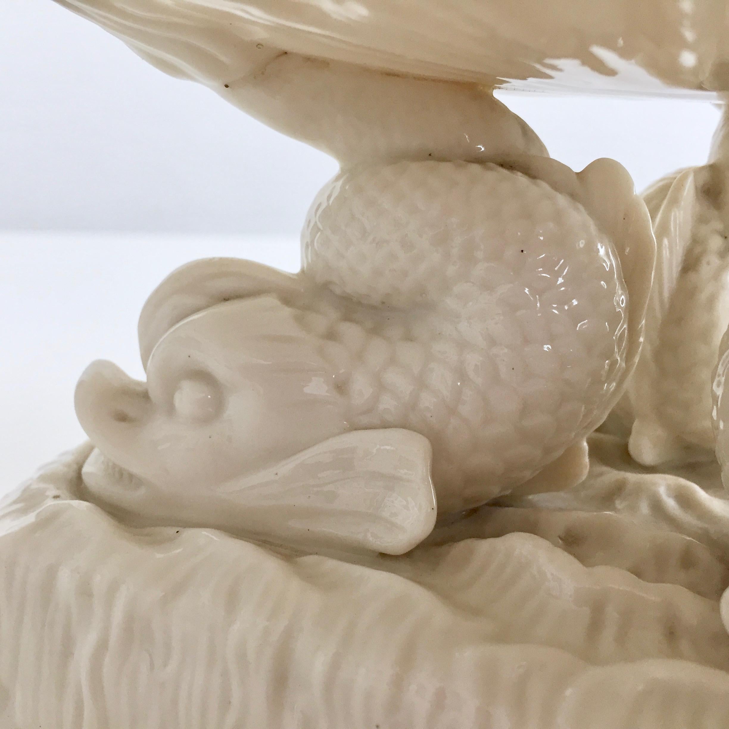 Belleek Comport, White Parian Porcelain on Dolphin Foot, Victorian, 1863-1891 2