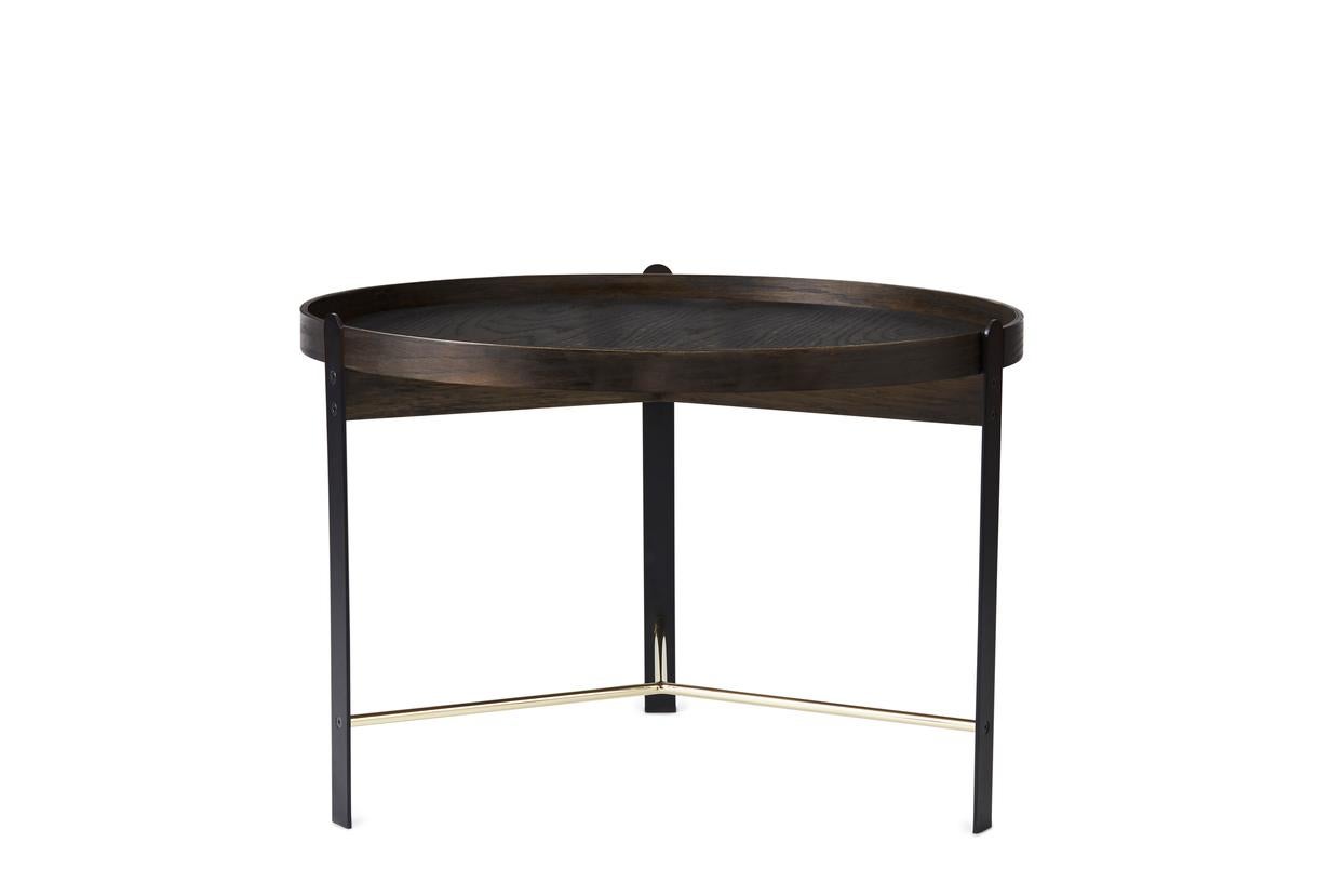 Compose Coffee Table Smoked Oak Brass Black by Warm Nordic
Dimensions: D70 x H49 cm
Material: Smoked oak veneer/Powder coated steel and brass coloured frame
Weight: 3 kg
Also available in different finishes. Please contact us.

Stylish coffee table