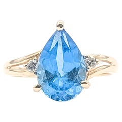 Composed Blue Topaz & Diamond Ring in 14k Yellow Gold