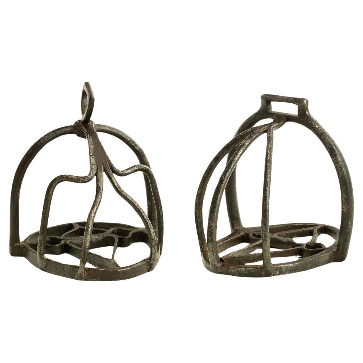 Composed pair of original mid 17th/early 18th century Cavalry basket Stirrups For Sale