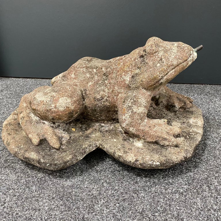 Composed Stone Frog Fountainhead, Garden or Yard Figure Vintage, German