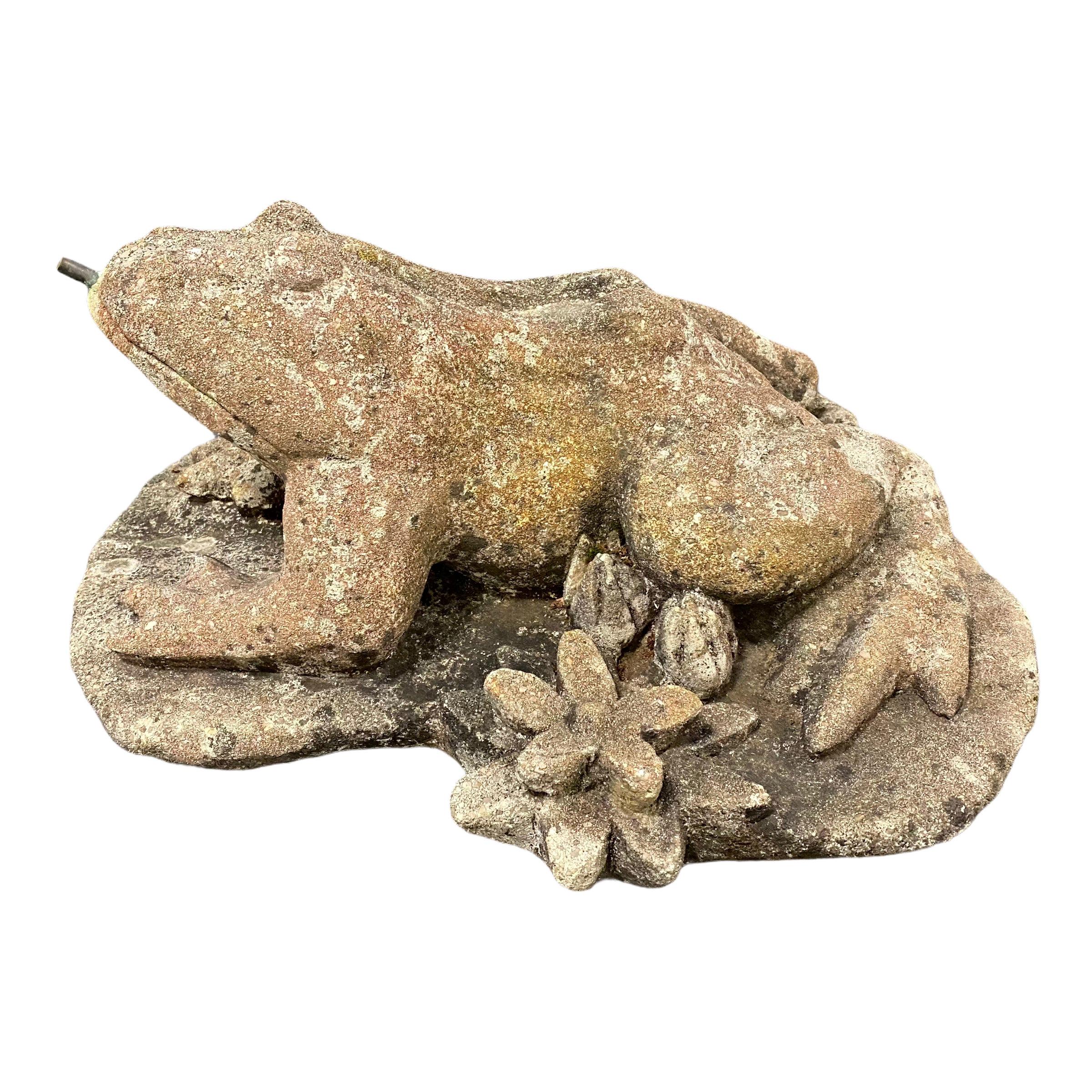 Composed Stone Frog Fountainhead, Garden or Yard Figure Vintage, German, 1970s