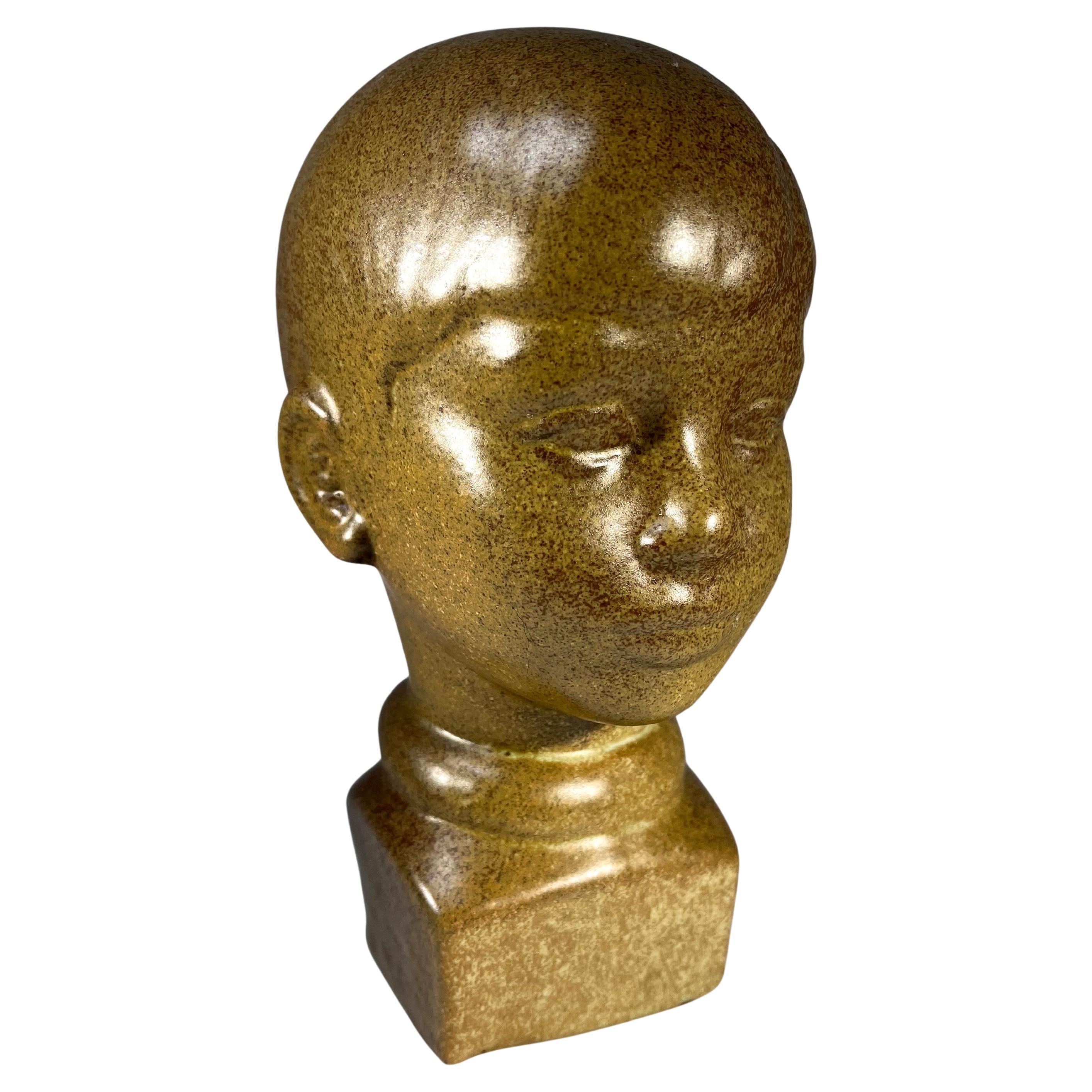 Composed Young Boy Ceramic Sculpture By Jakob E. Mid Century European