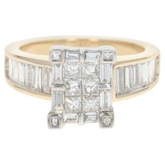 Composite Diamond Halo Ring, 14 Karat Yellow Gold Princess Cut 2.10 Carat