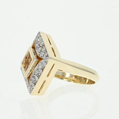 Composite Golden Yellow Sapphire and Diamond Halo Ring, 14 Karat Gold 1.45 Carat