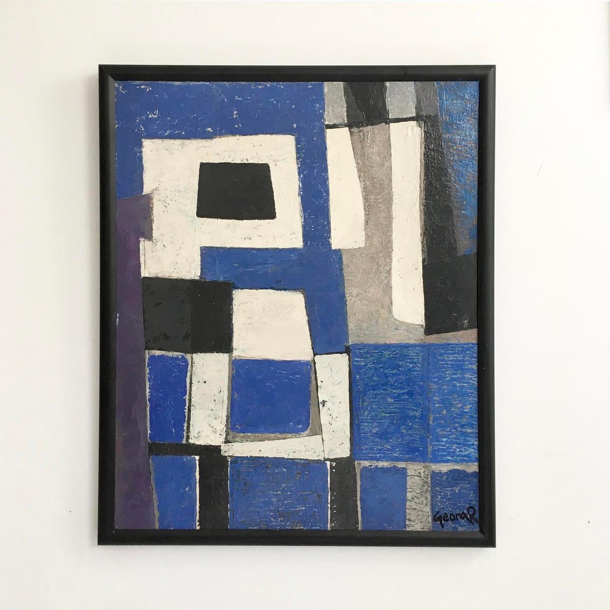 Dieses seltene und bedeutende Werk von George Ruyter veranschaulicht seine künstlerische Entwicklung durch die modernen Kunstbewegungen. Ruyter begann mit figurativen Arbeiten, darunter Zeichnungen, Fresken und Mosaiken, bevor er 1968 zur