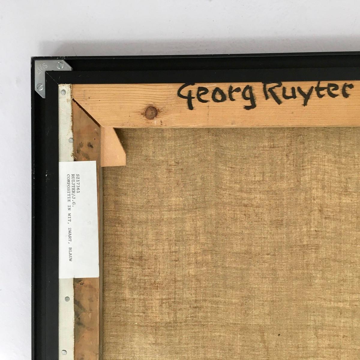 Zusammengesetztes Gemälde in Weiß, Schwarz und Blau von Georg Ruyter, 1961 im Zustand „Gut“ im Angebot in AMSTERDAM, NL