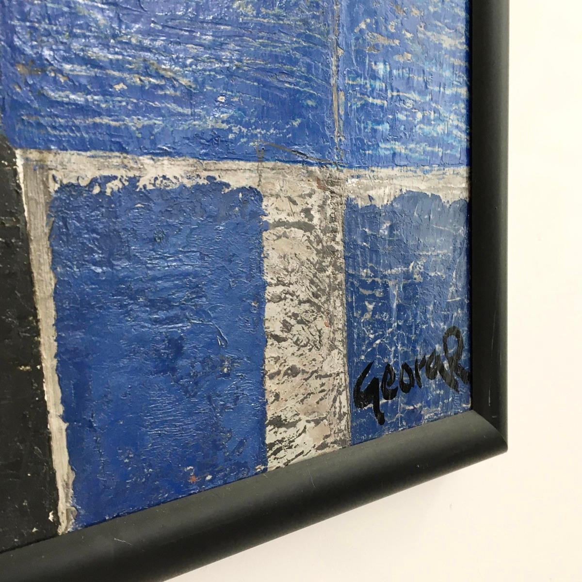 Zusammengesetztes Gemälde in Weiß, Schwarz und Blau von Georg Ruyter, 1961 (20. Jahrhundert) im Angebot
