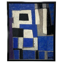 Composite in White, Black & Blue Painting by Georg Ruyter, 1961