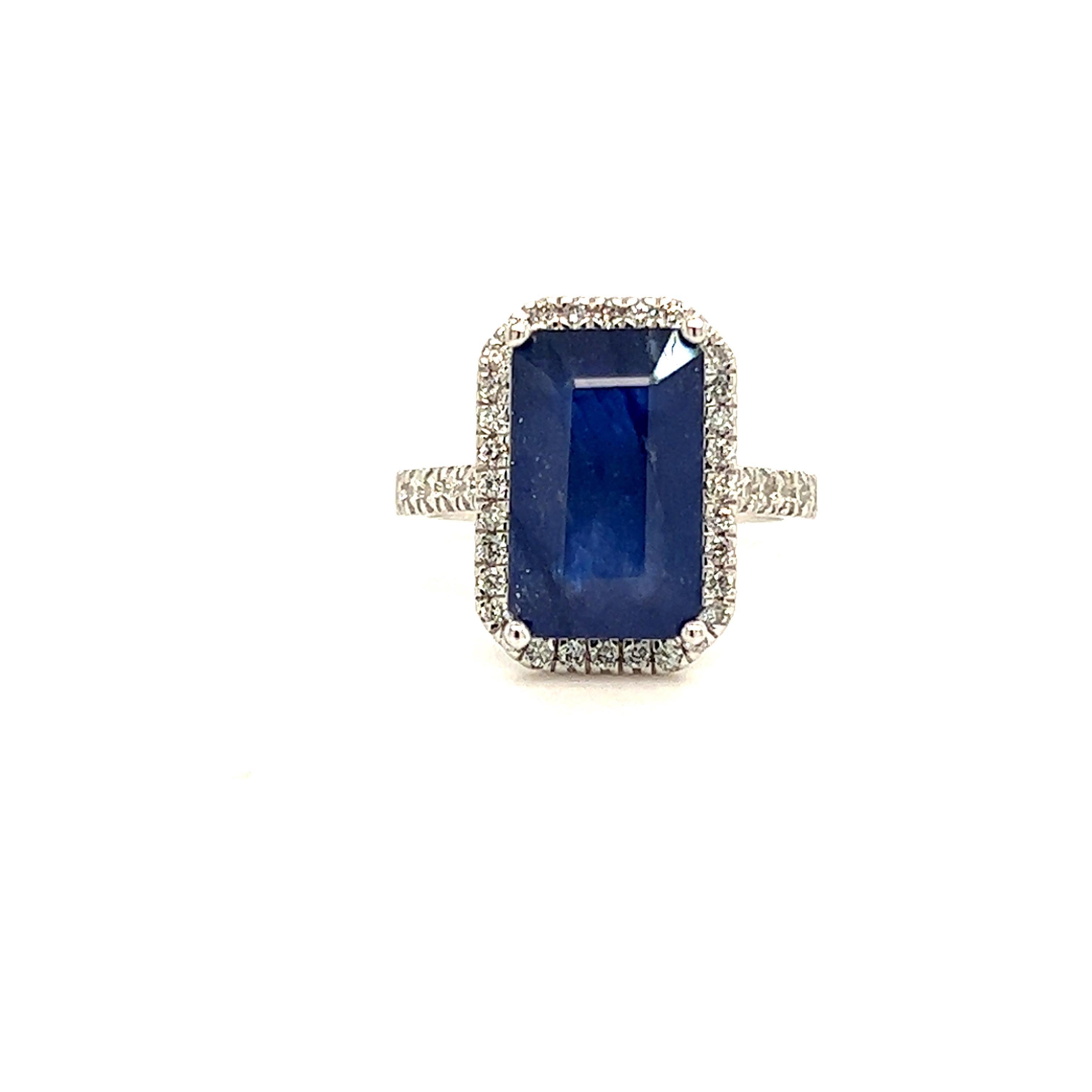 Sapphire Diamond Ring Size 6.25 14k Gold 6.84 TCW Certified In New Condition For Sale In Brooklyn, NY