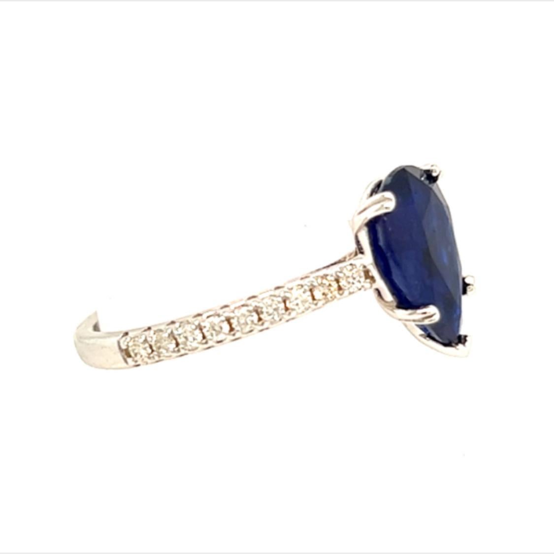 Pear Cut Sapphire Diamond Ring Size 6.5 14k Gold 2.77 TCW Certified For Sale