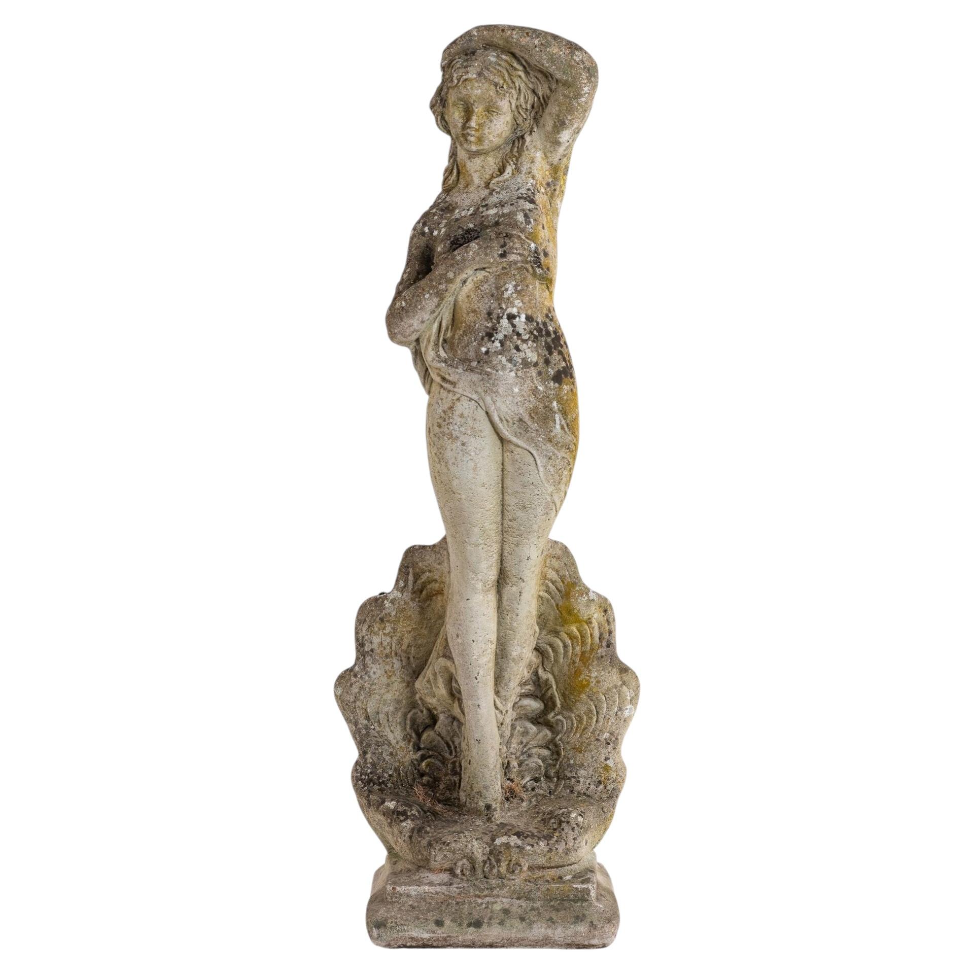 Composite Stone Figure of Venus Emerging from a Shell, England Mid 20th C. For Sale