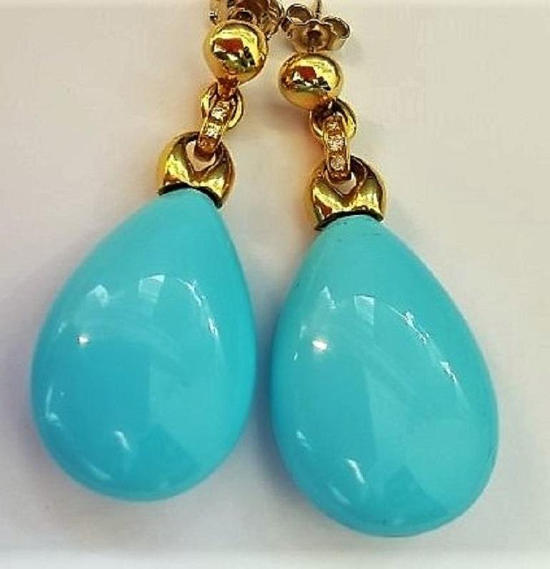Artisan Composite Turquoise 18 Karat Yellow Gold Earrings For Sale