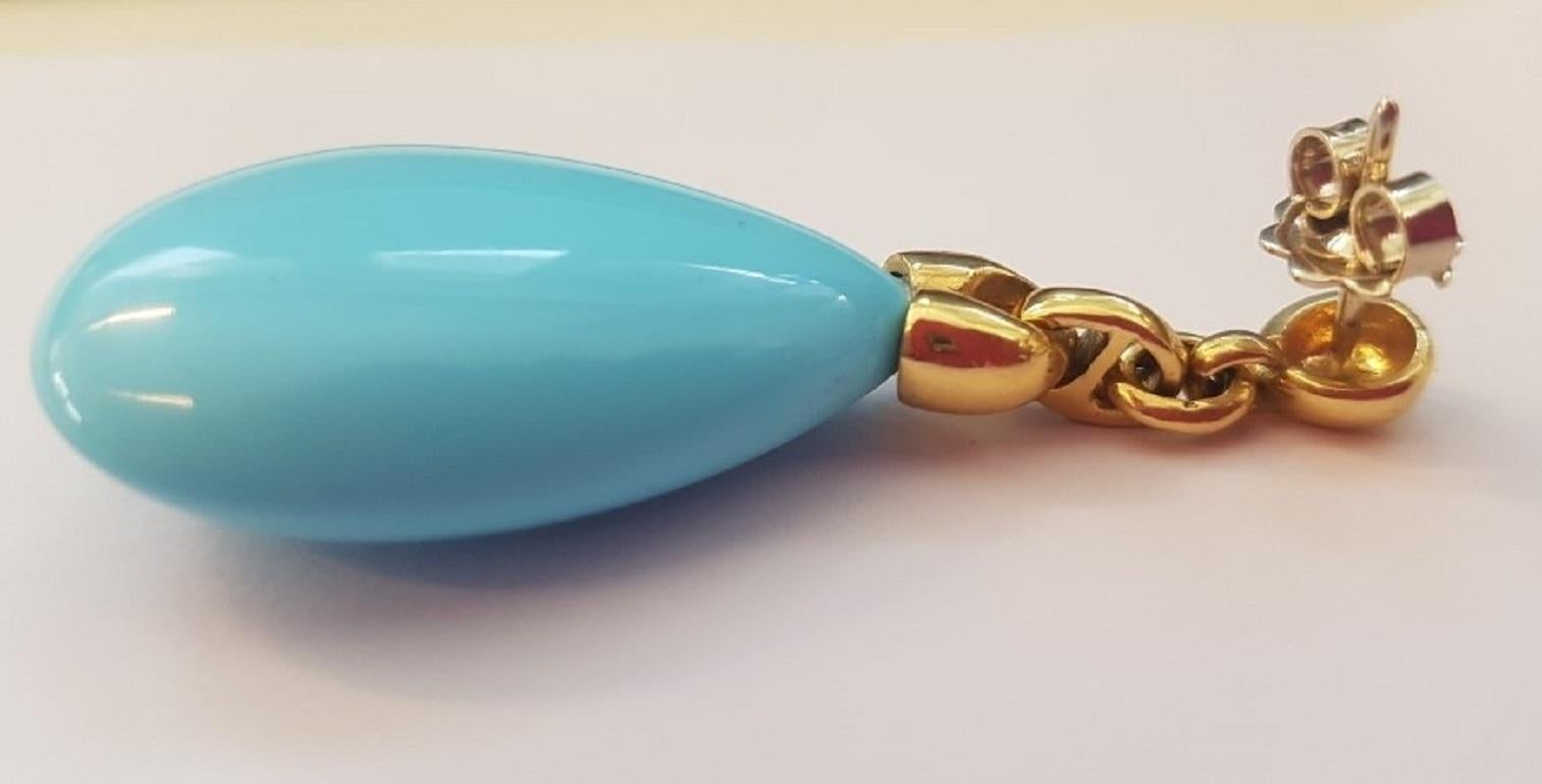 Uncut Composite Turquoise 18 Karat Yellow Gold Earrings For Sale