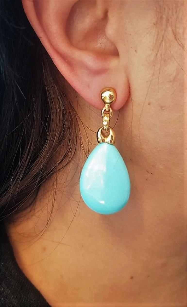 Composite Turquoise 18 Karat Yellow Gold Earrings In New Condition For Sale In Torre del Greco, IT